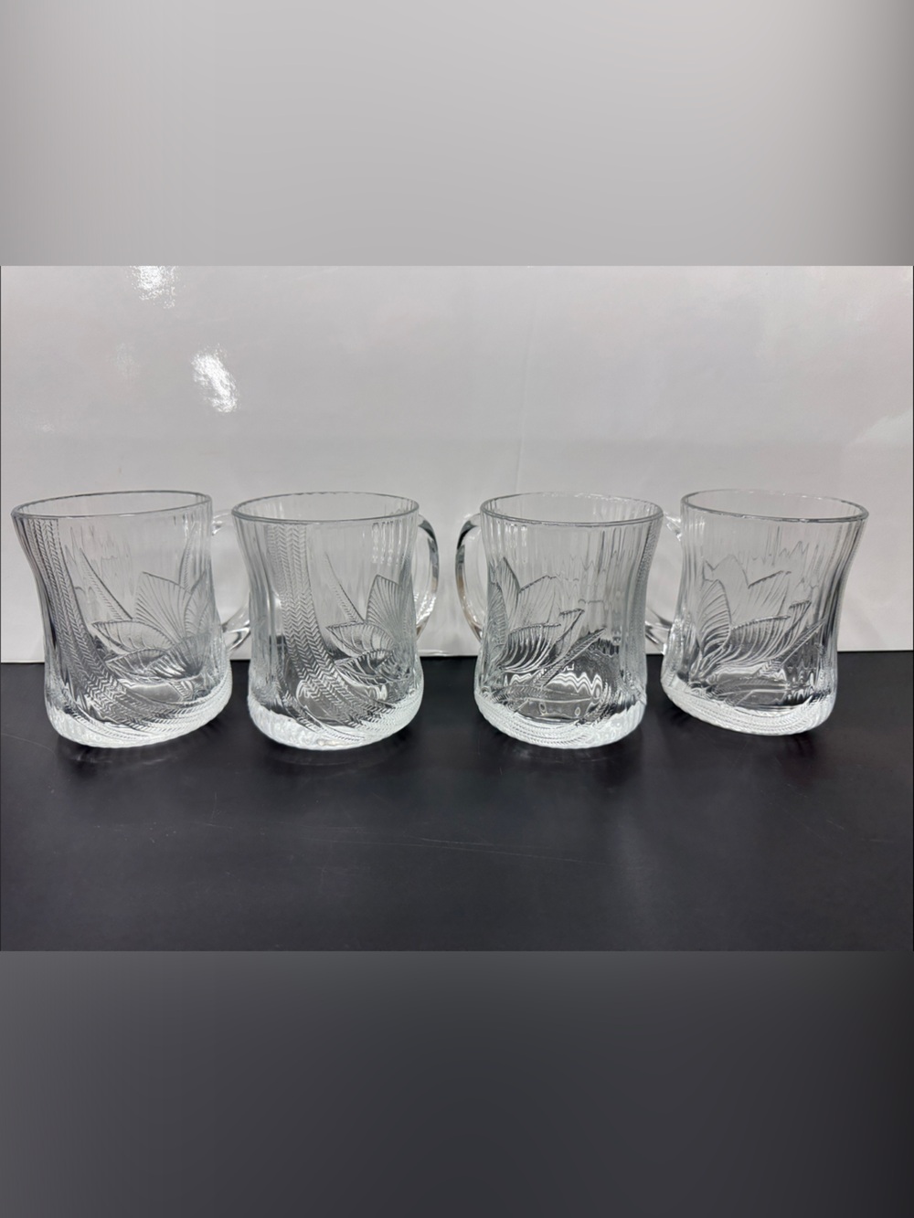 Vintage Arcoroc Clear Floral Etched Glass Tumblers - Set of 4